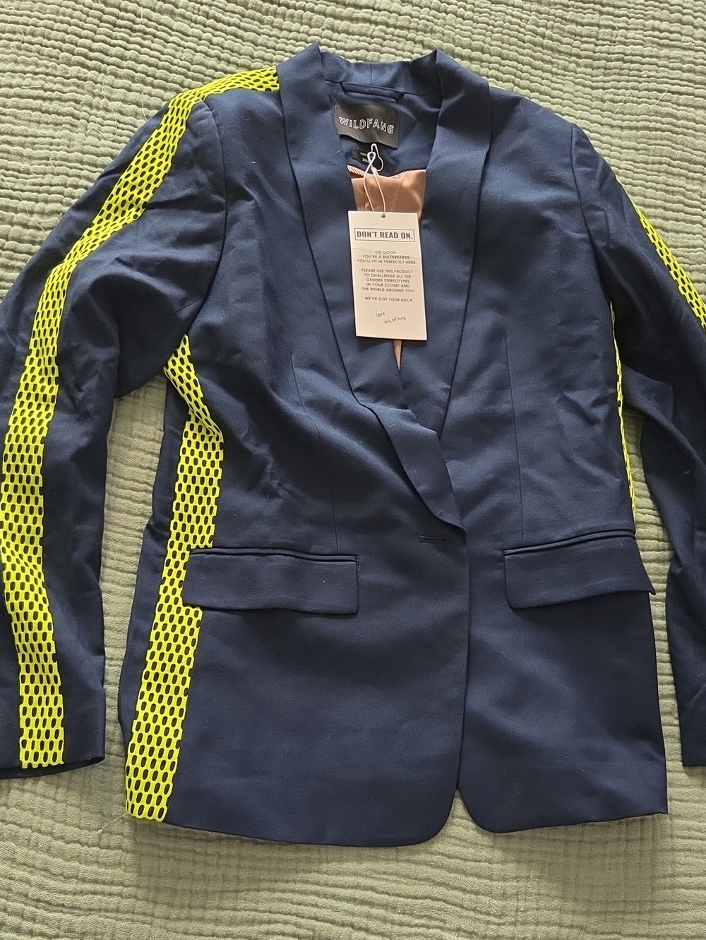 Wildfang Navy Blazer with Neon Yellow Mesh Accents